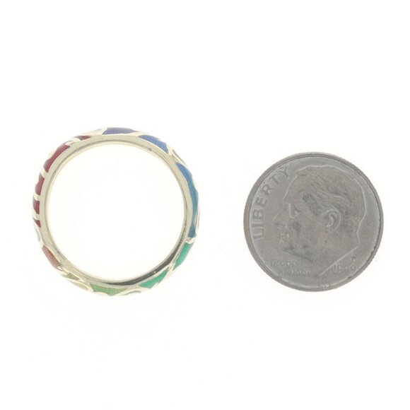 Hidalgo Enamel & Diamond Band Yellow Gold 18k Eternity Swirl Ring Sz 6 3/4 - Picture 6 of 7